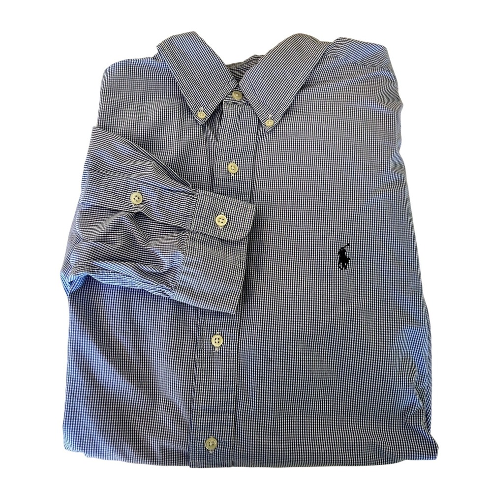 Ralph Lauren Men's Blue‎ Gingham Check Long Sleeve Button Down Shirt